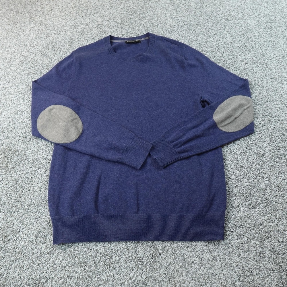 Banana Republic Sweater Mens M Blue Crewneck Elbow Patch Knit‎ Pullover Grandpa